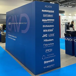 L Shape Modulink exhibition stand with double sided print