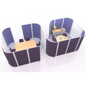 S shape acoustic pod, using acoustic screens and laminate screens