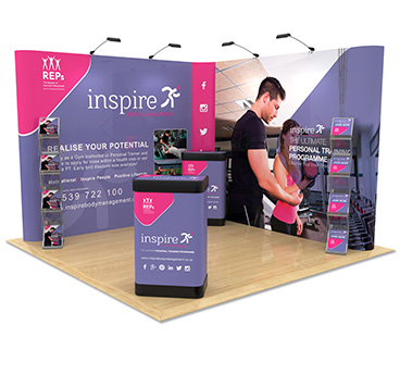 3m x 3m L-Shaped Exhibition Stand, manufactured by Go Displays